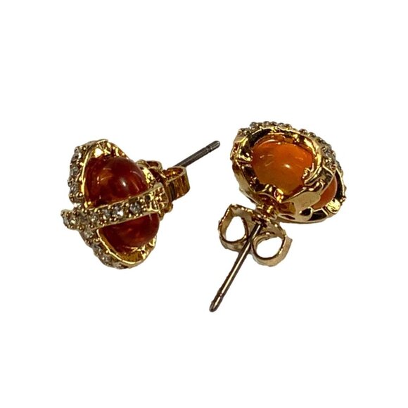 Amber Rhinestone X Stud Earrings With Gold Plated Setting For Women - Picture 4 of 7